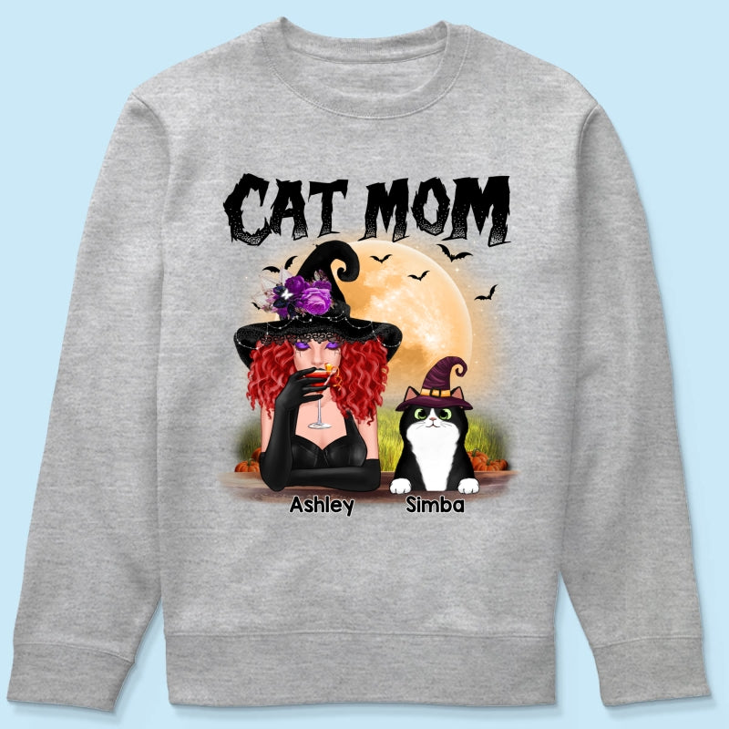 Halloween Witch Cat Mom Personalized Shirt