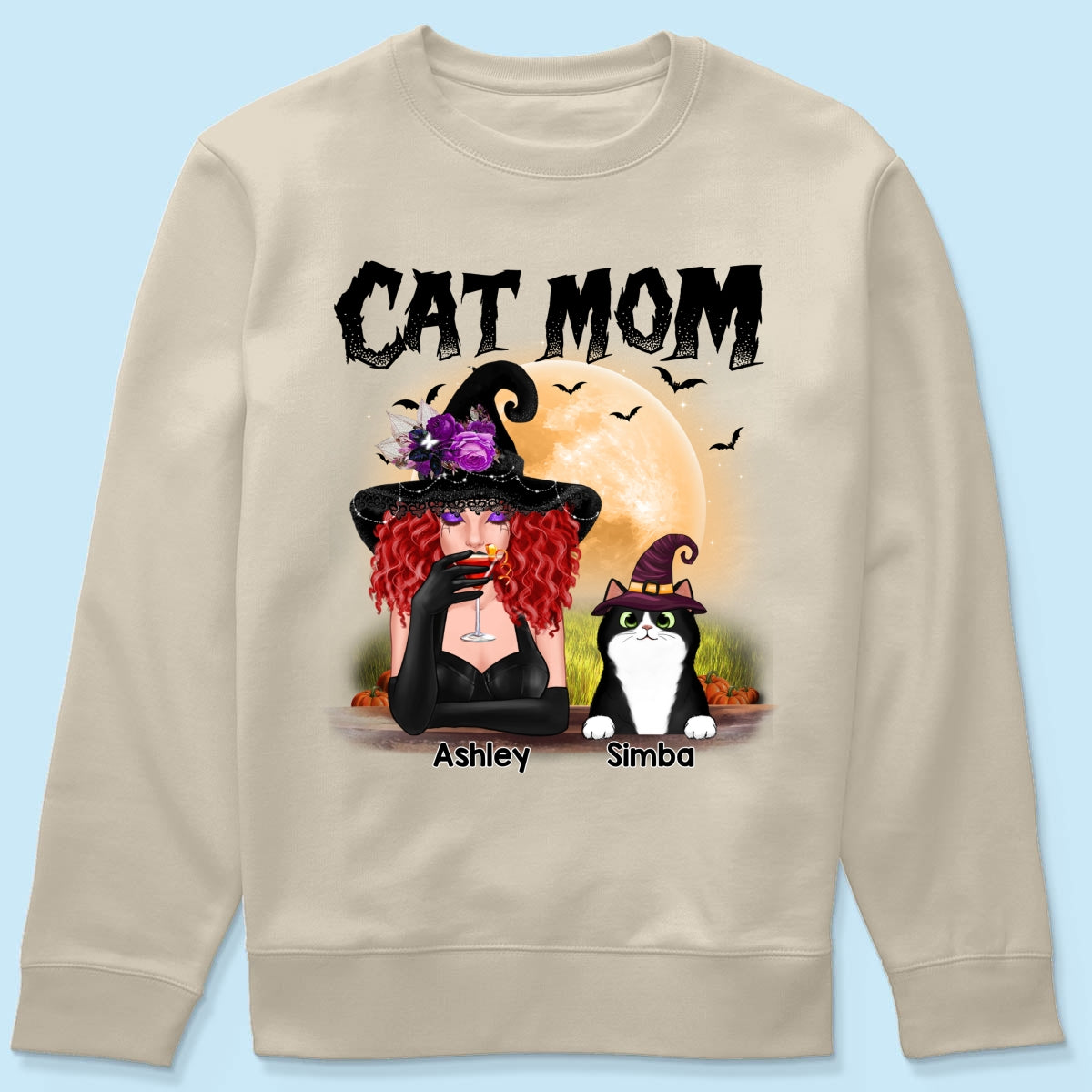 Halloween Witch Cat Mom Personalized Shirt