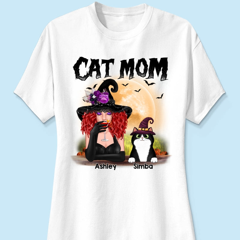 Halloween Witch Cat Mom Personalized Shirt
