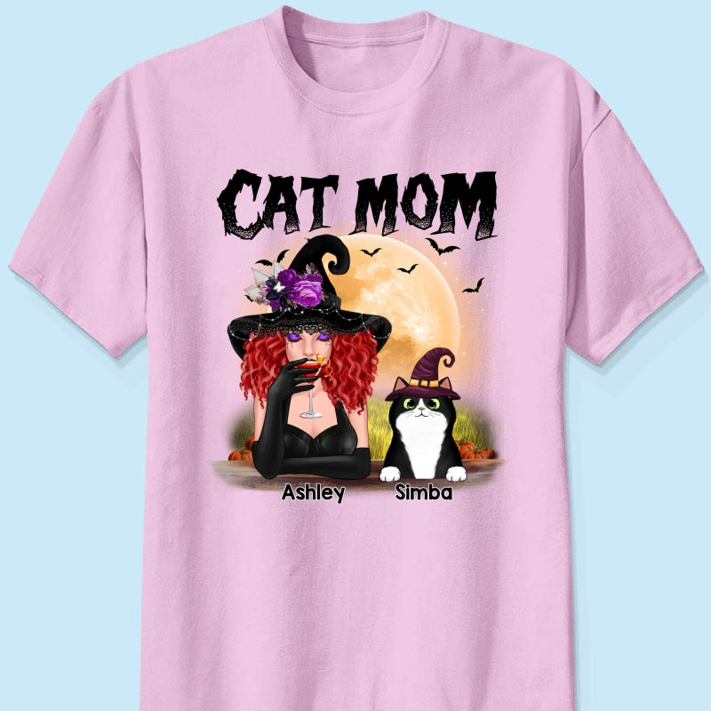 Halloween Witch Cat Mom Personalized Shirt
