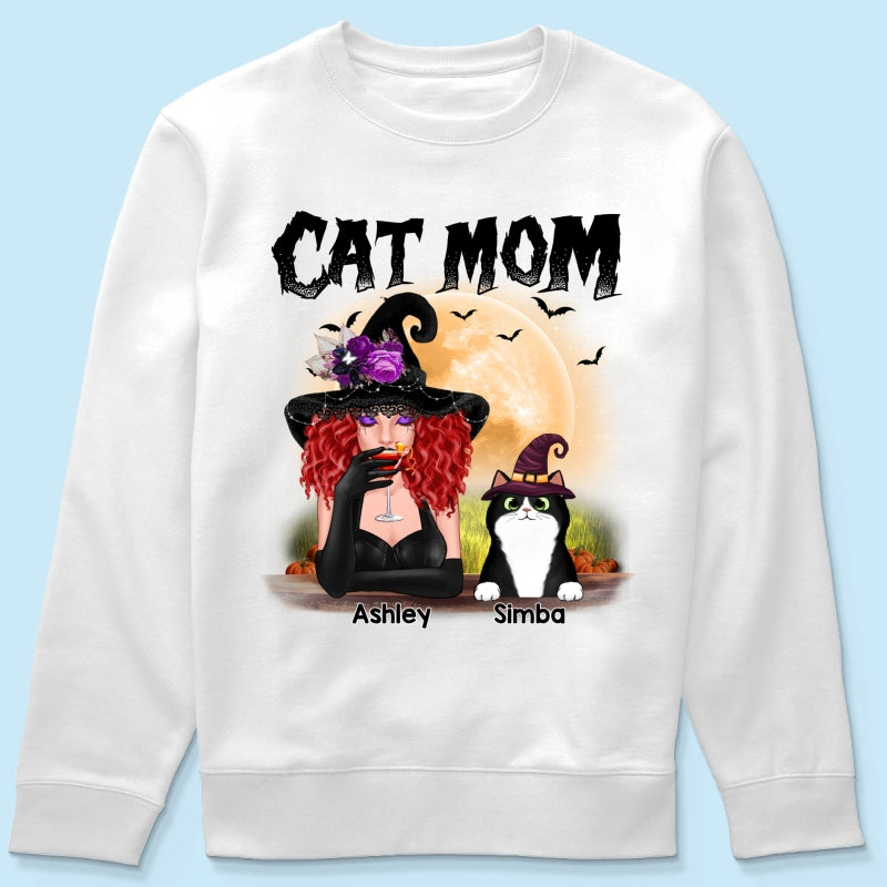 Halloween Witch Cat Mom Personalized Shirt