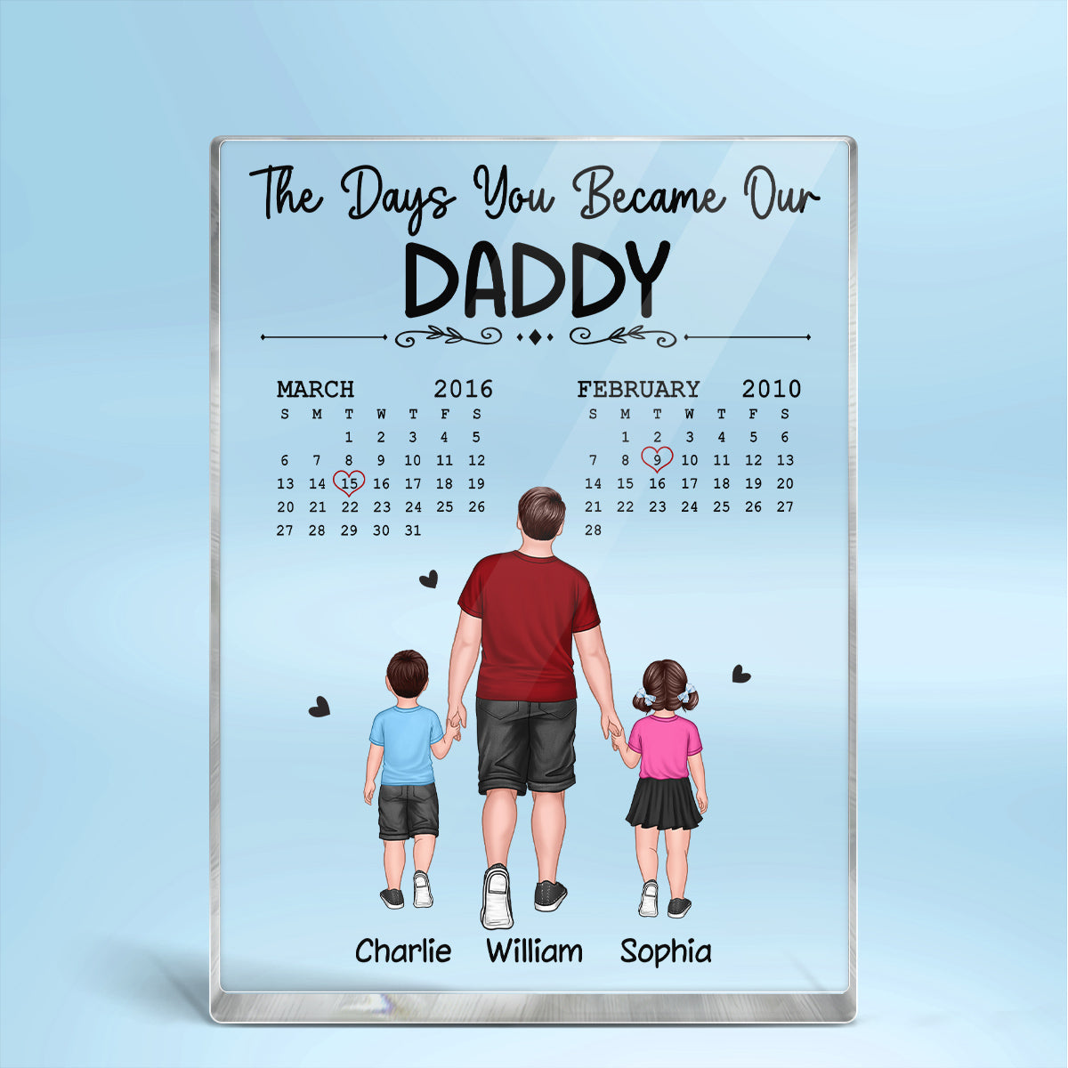 The Days You Became Our Dad Back View Walking Man & Kids Personalized Vertical Rectangle Acrylic Block Plaque
