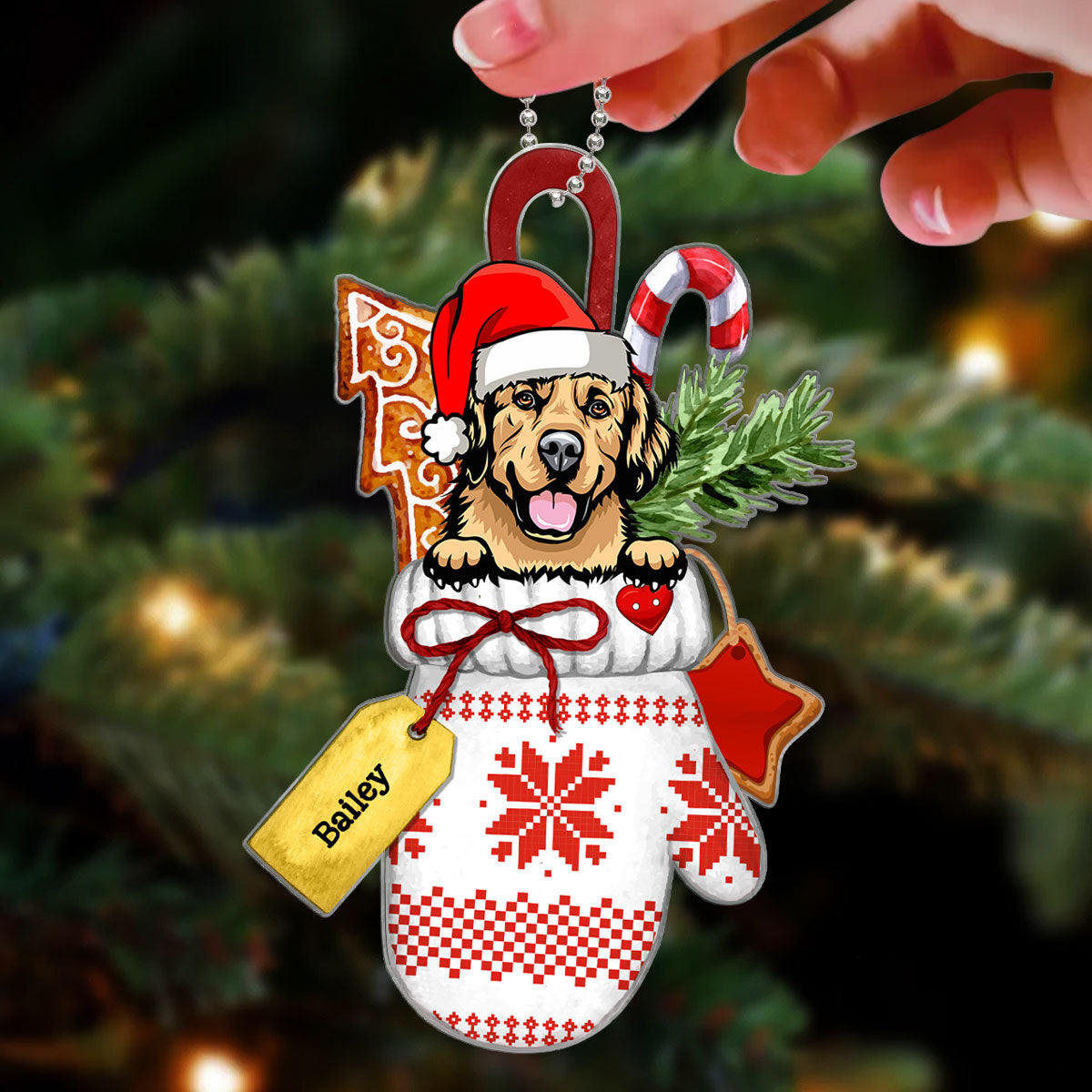 Christmas Glove Peeking Dog Personalized Acrylic Ornament