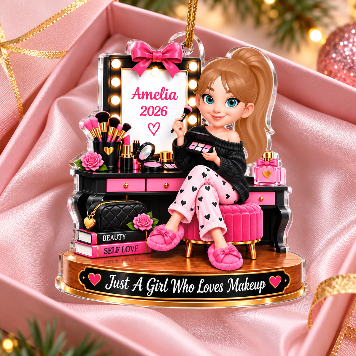 Just a Girl Who Loves Makeup - Personalized Acrylic Ornament - Christmas Gift for Daughter,Granddaughter,Teen Girl