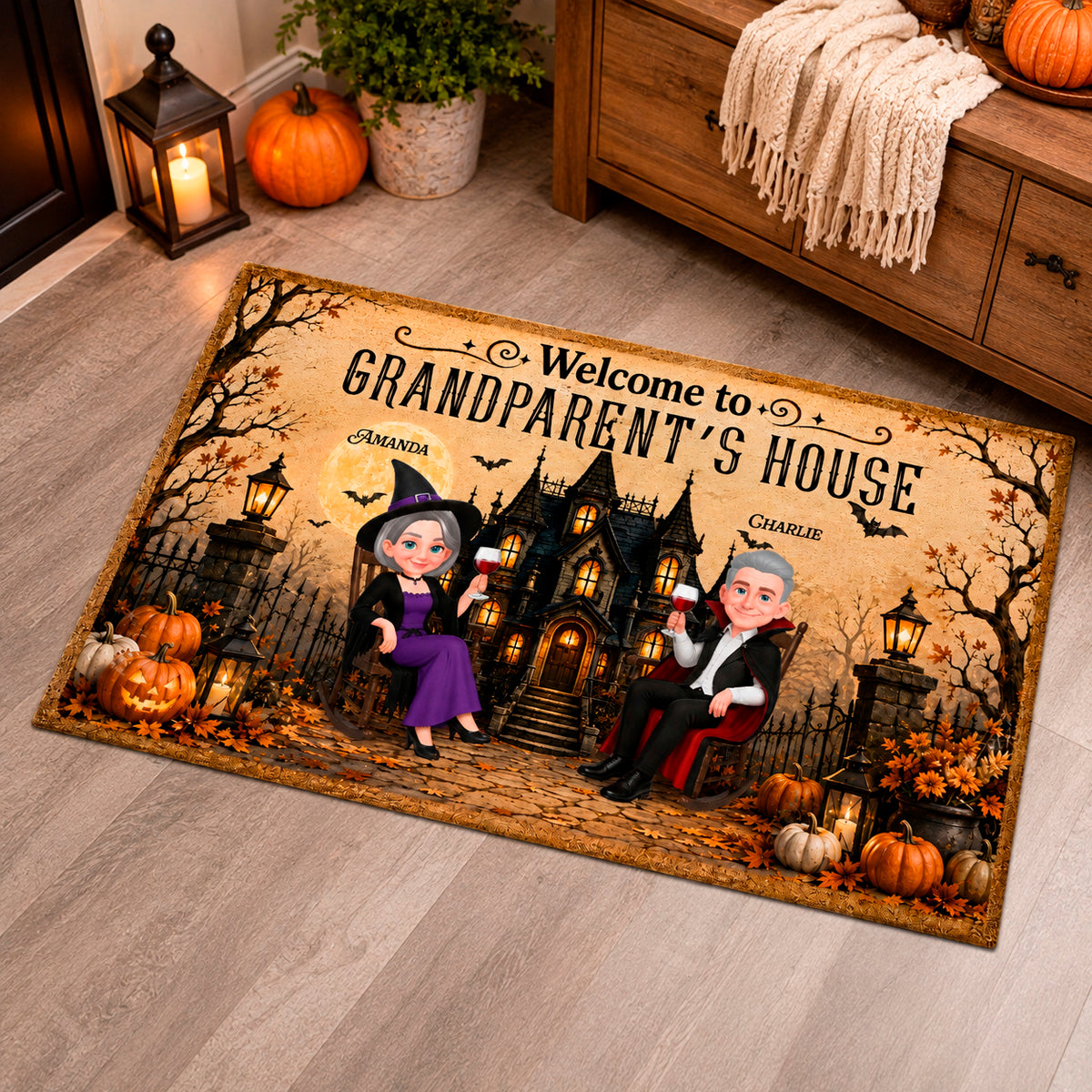Halloween Grandparent Haunted House - Personalized Doormat - Halloween Decor Gift, Gift For Grandma Grandpa