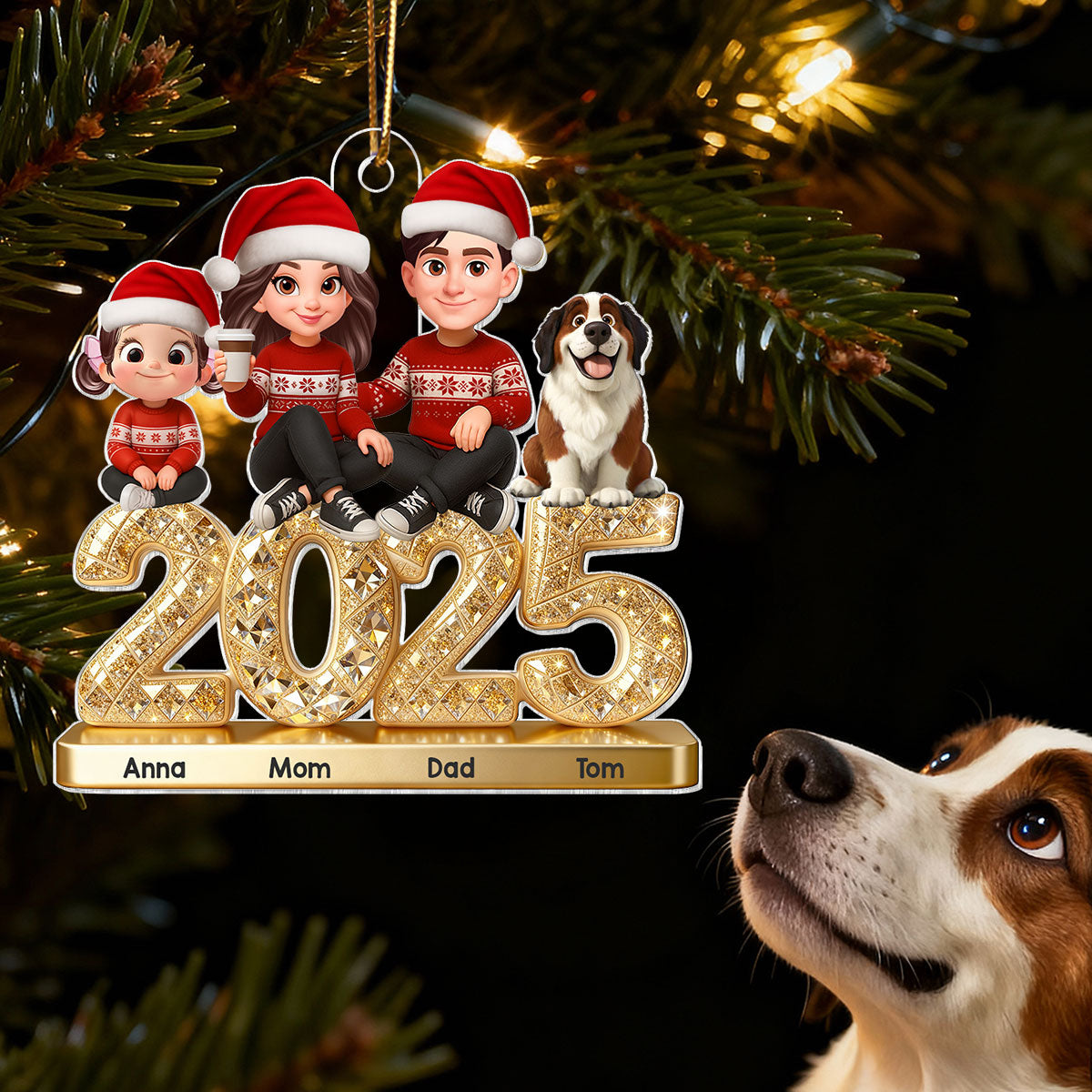 3D Effect Luxury Gold Texture Family Together Christmas - Personalized Acrylic Ornament