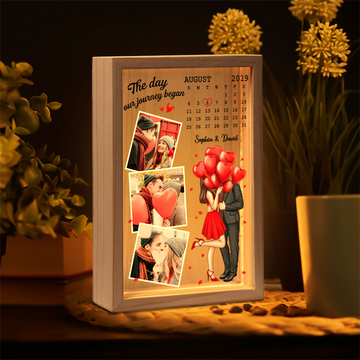 Couple Standing Kissing Calendar Date Photos Personalized Frame Light Box