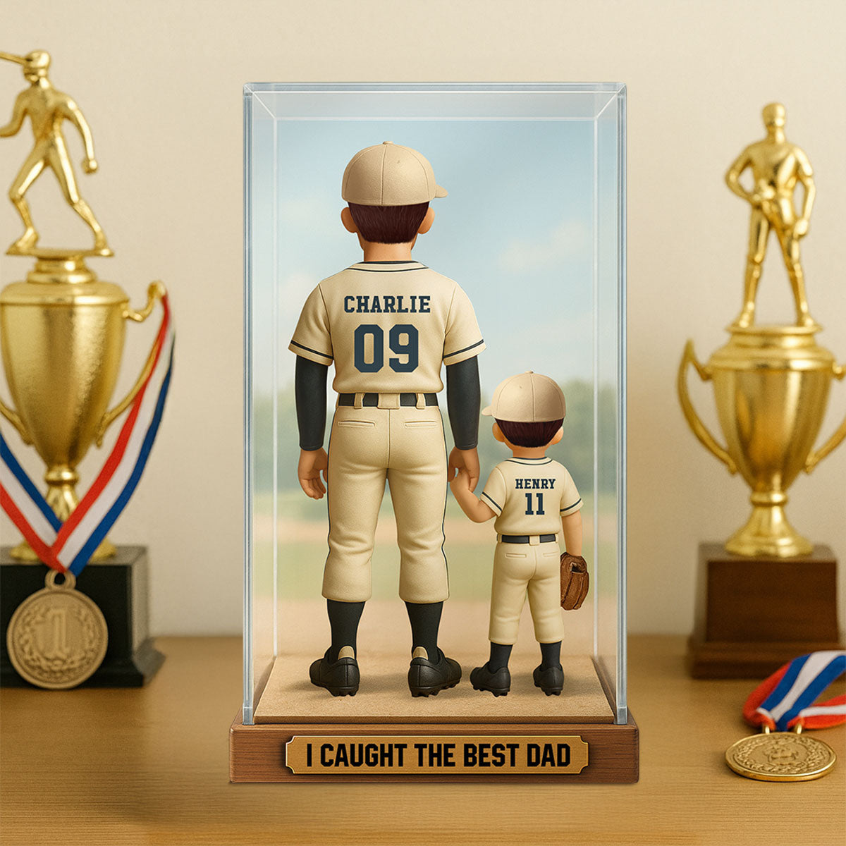 We Caught The Best Dad Baseball Dad & Kids In Display 3D Effect Personalized Acrylic Flat Block Plaque