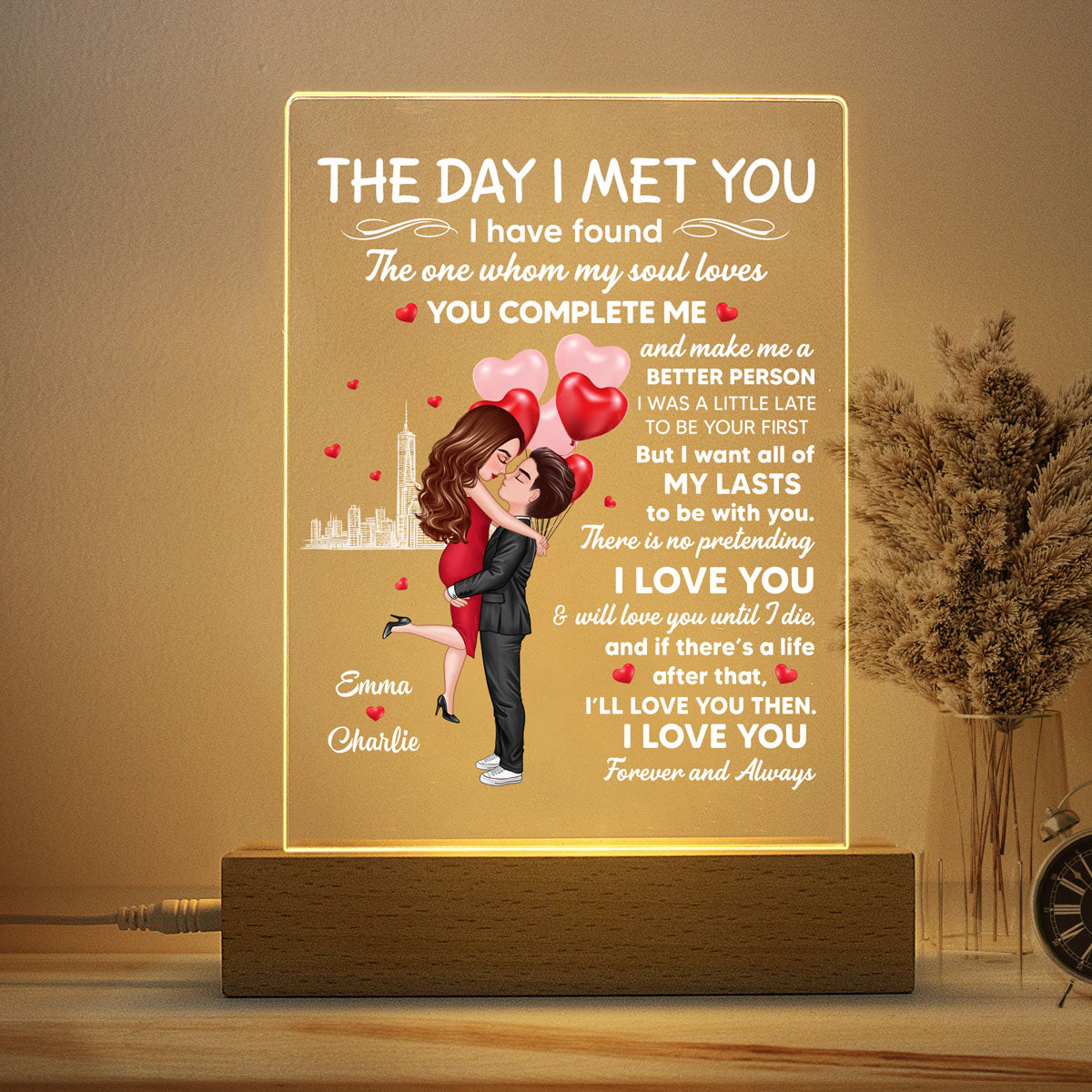 Hugging Couple I Met You Personalized LED Night Light, Acrylic LED Lamp