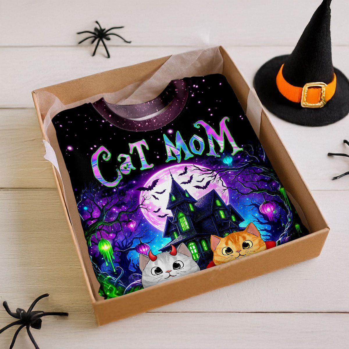 Cat Mom Halloween Dreamscape Background Personalized Shirt, Purrfect Costume for Cat Lover