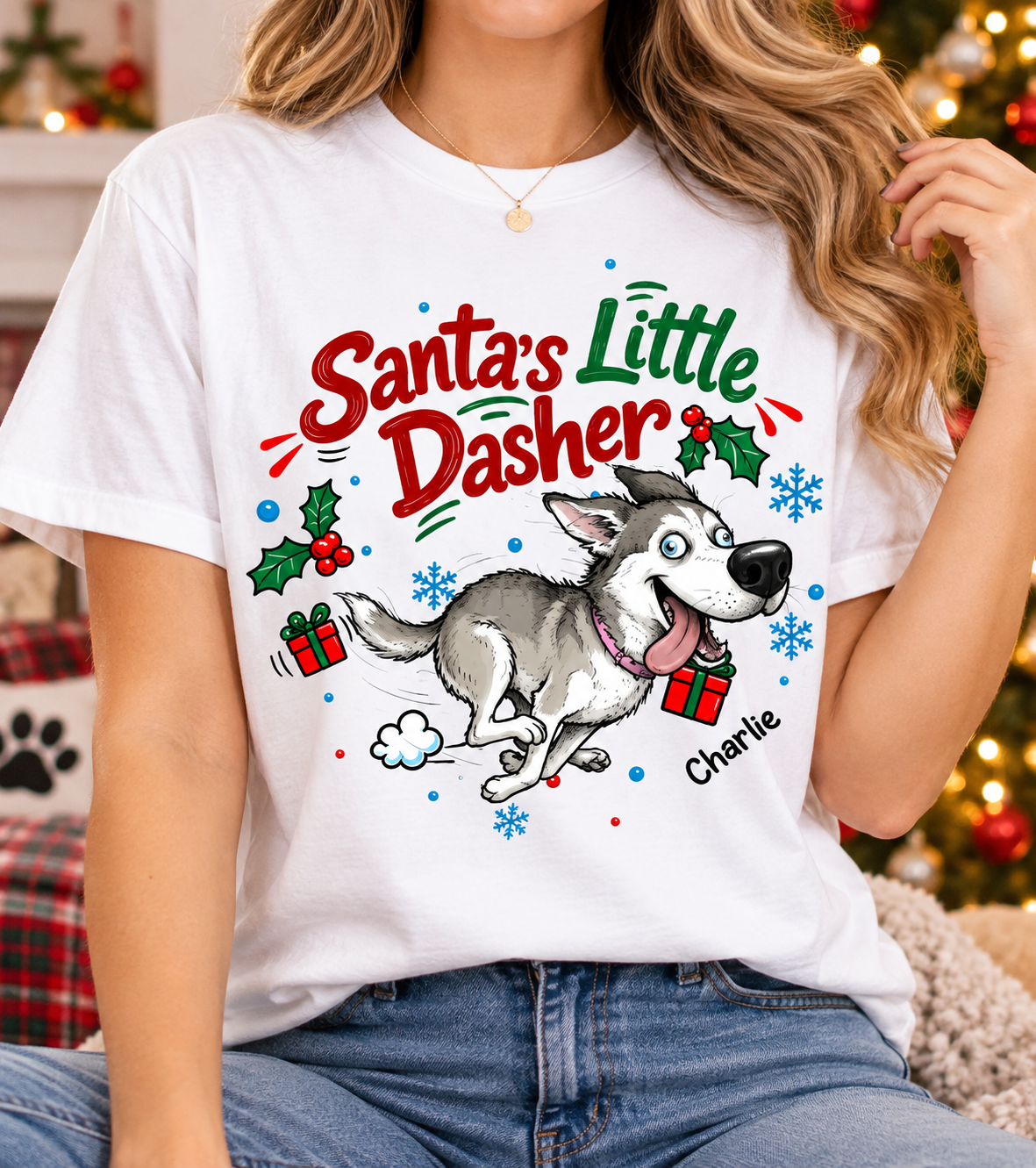 Merry Zoomies Quirky Dog Portrait From Your Custom Pet Photo - Personalized Shirt - Funny Christmas Gift For Dog Lover