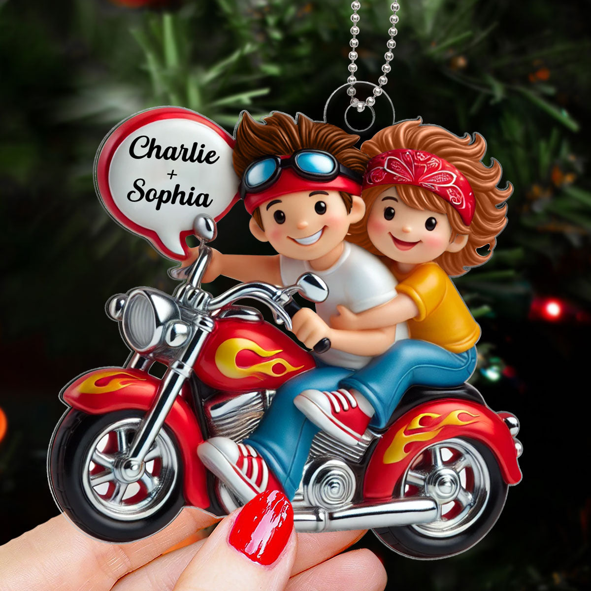Motorcycle Couple Personalized 2D Flat Acrylic Ornament, Christmas Gift for Boyfriend Girlfriend, Mr and Mrs Ornament