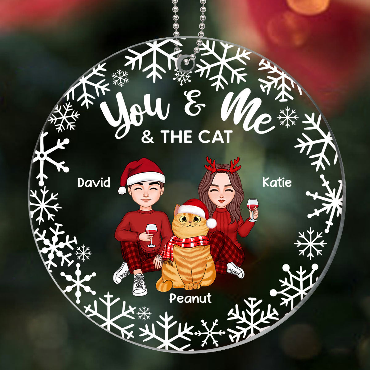 Cute Couple You Me And The Cats Christmas Personalized Acrylic Ornament