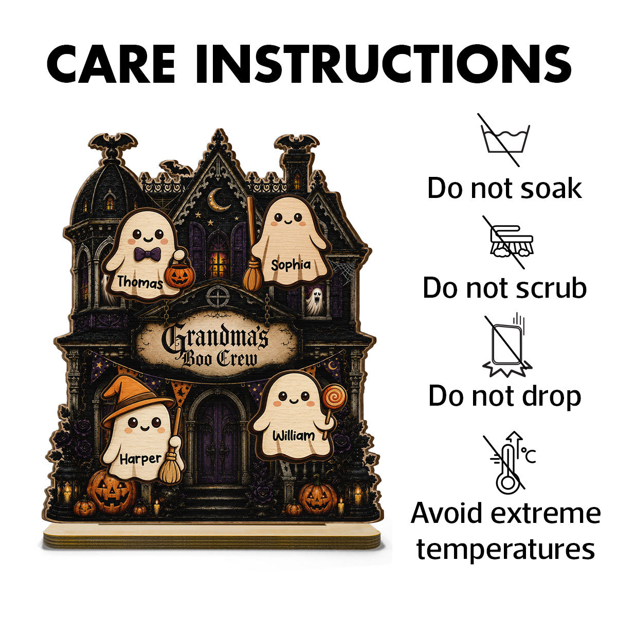 Grandma's Boo Crew Haunted House - Personalized 2-Layered Wooden Plaque - Halloween Decor For Grandma