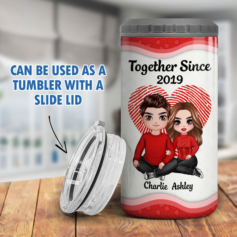 Embracing Couple Heart Fingerprint Personalized 4 In 1 Can Cooler