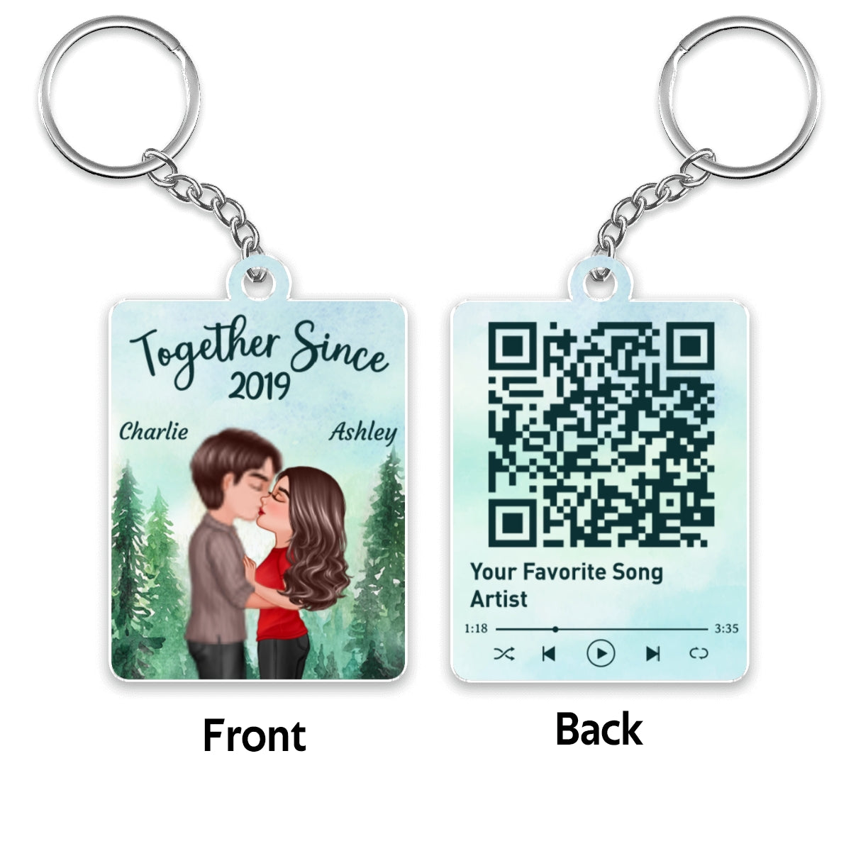 Forest Landscape Doll Couple Kissing Favorite Song Scannable QR Code Personalized Acrylic Keychain