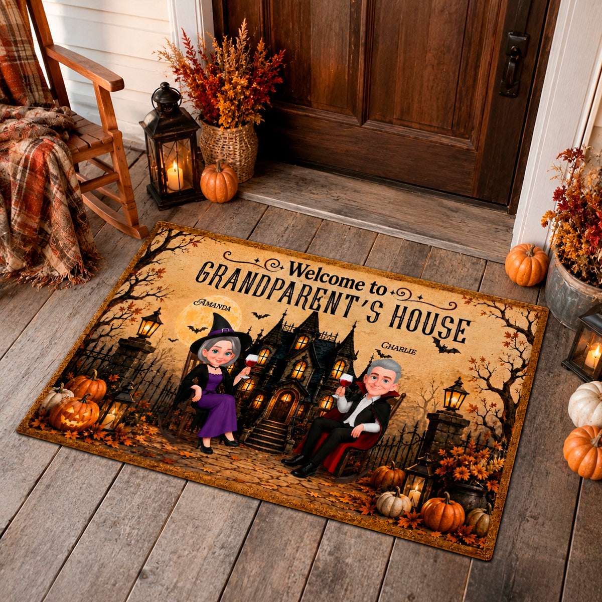 Halloween Grandparent Haunted House - Personalized Doormat - Halloween Decor Gift, Gift For Grandma Grandpa