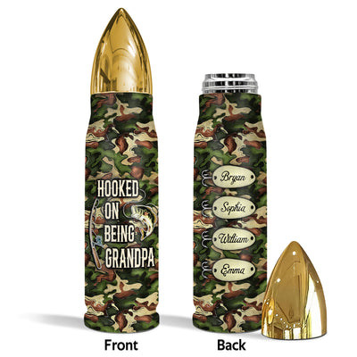 Hook On Being Grandpa Fishing Camouflage Personalized Bullet Tumbler