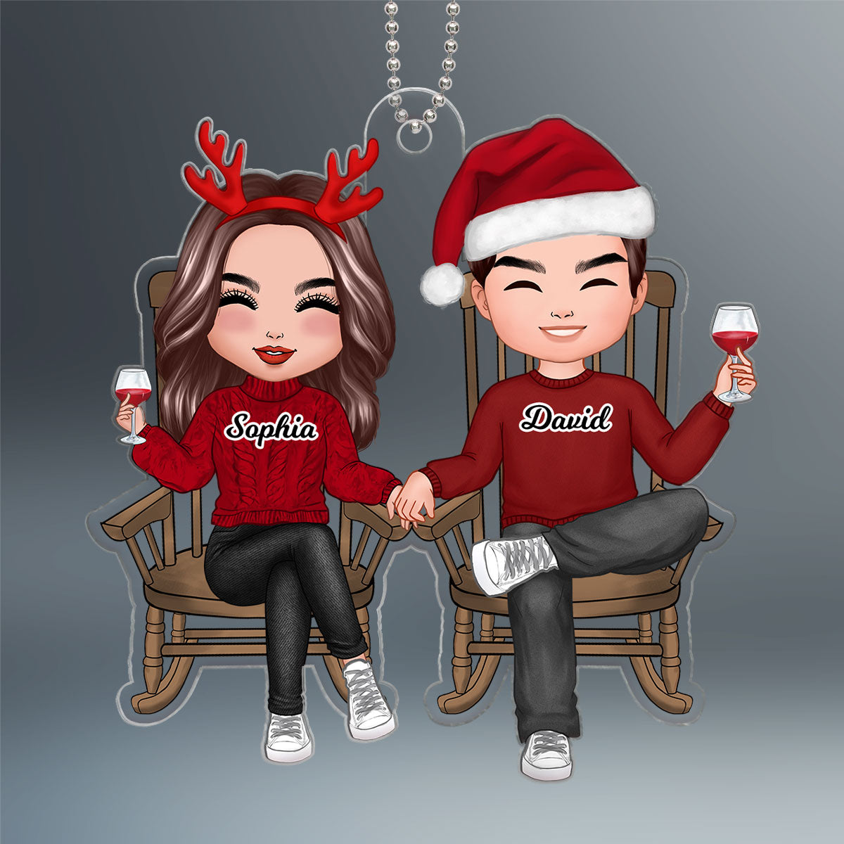 Eternal Love Couple Sitting Together - Personalized Acrylic Ornament - Heartwarming Christmas Gift for Couple, For Him, For Her
