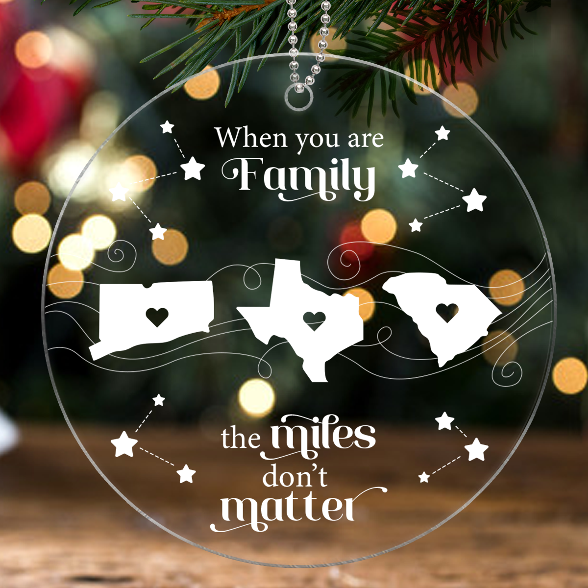 Long Distance Family Friends Siblings Sisters Besties Personalized Acrylic Ornament, Togetherness Christmas Gift