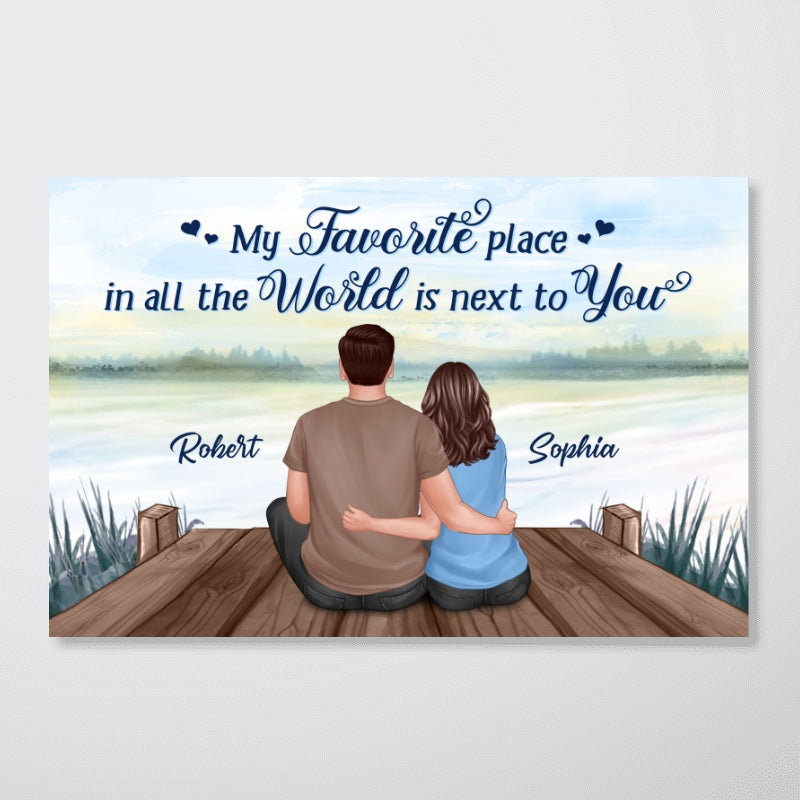 Couple Sitting Back View Lake Personalized Horizontal Poster