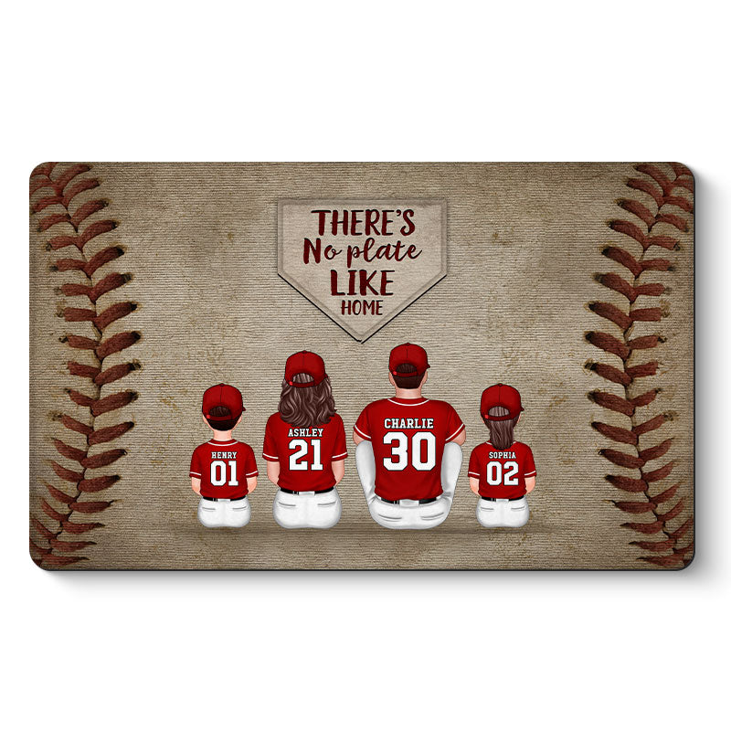 There's No Plate Like Home Family Sitting Personalized Mat, Baseball Decor