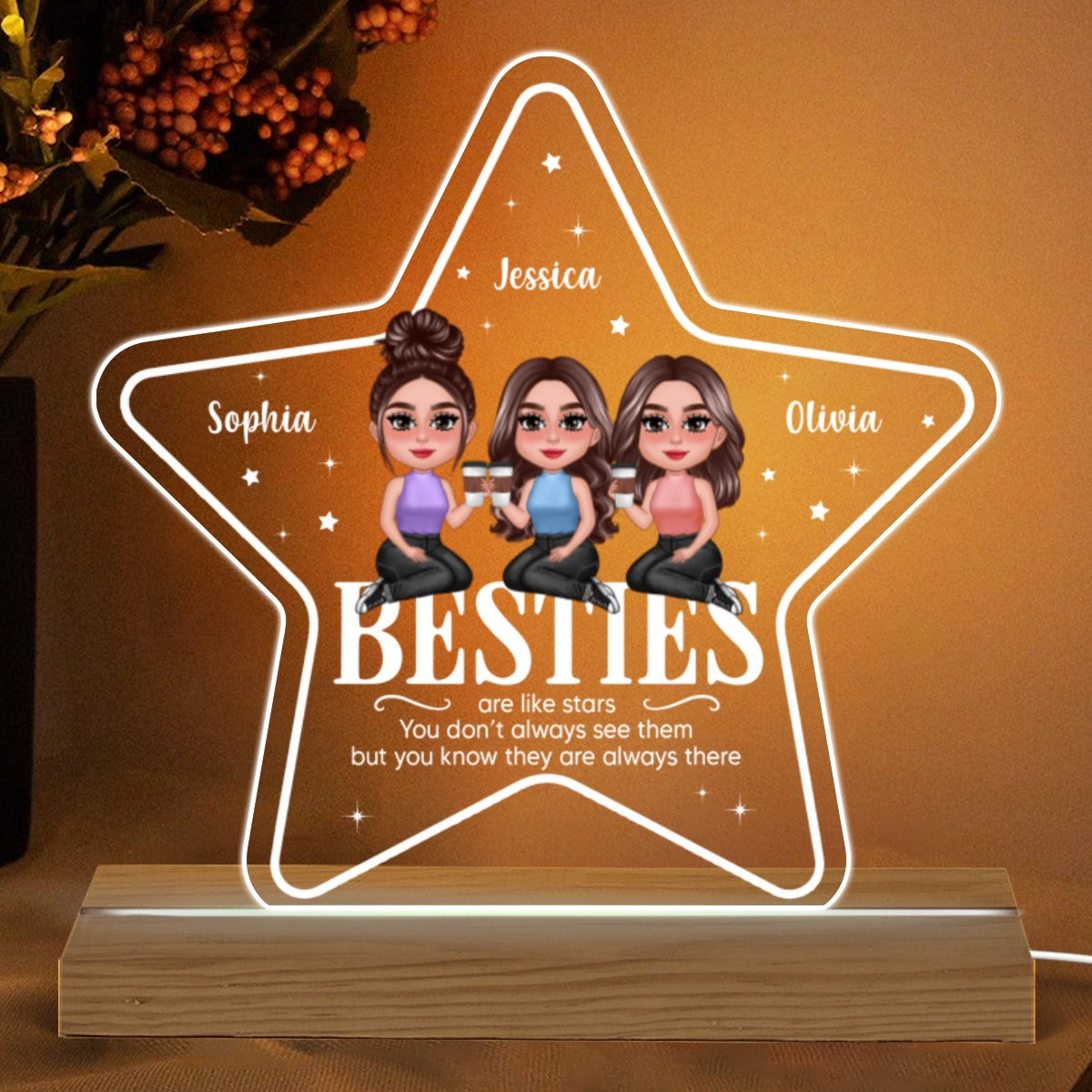Besties Sisters Are Like Stars Personalized Acrylic Custom Shape LED Night Light