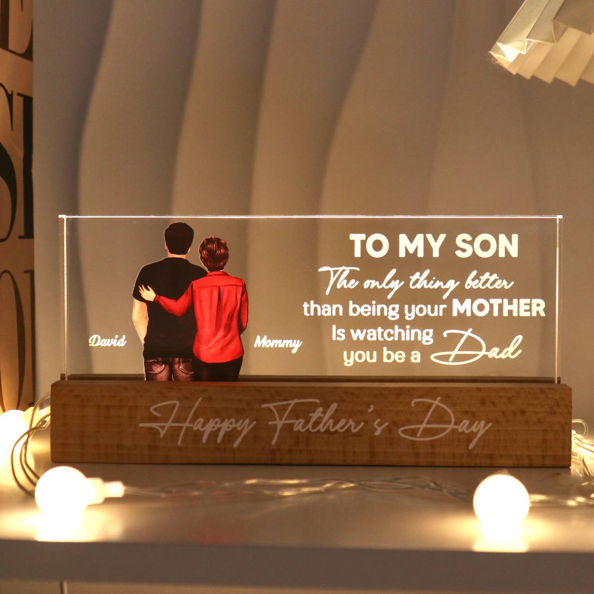 From Mom To Son - Personalized Acrylic Block Plaque LED Night Light - Gift For Son