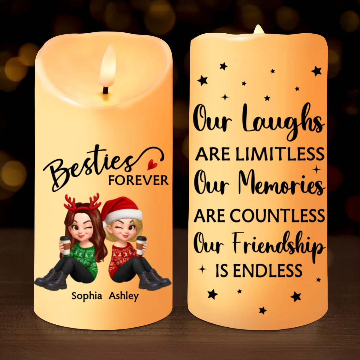 Christmas Besties Forever Personalized LED Candle, Christmas Gift