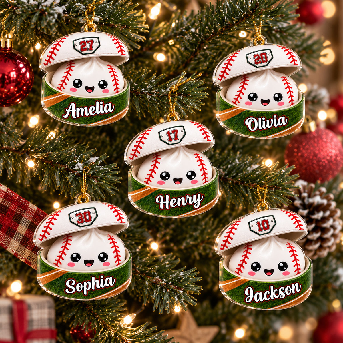 Custom Baseball Dumpling Squishy Style - Personalized Acrylic Ornament - Christmas Gift for Daughter, Son, Grandkids