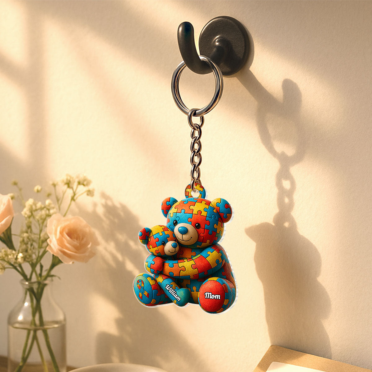 Autism Bear Mom & Kid Autism Awareness Personalized Acrylic Keychain