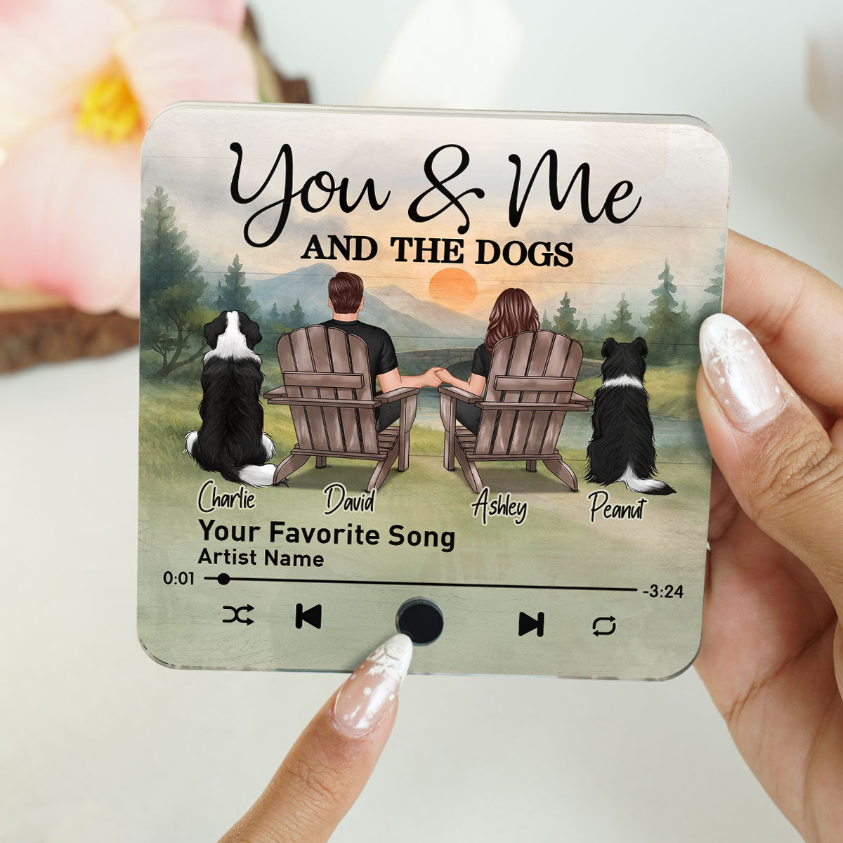 Retro Vintage Couple You Me And The Dogs Mountain Landscape Personalized Music Fridge Magnet