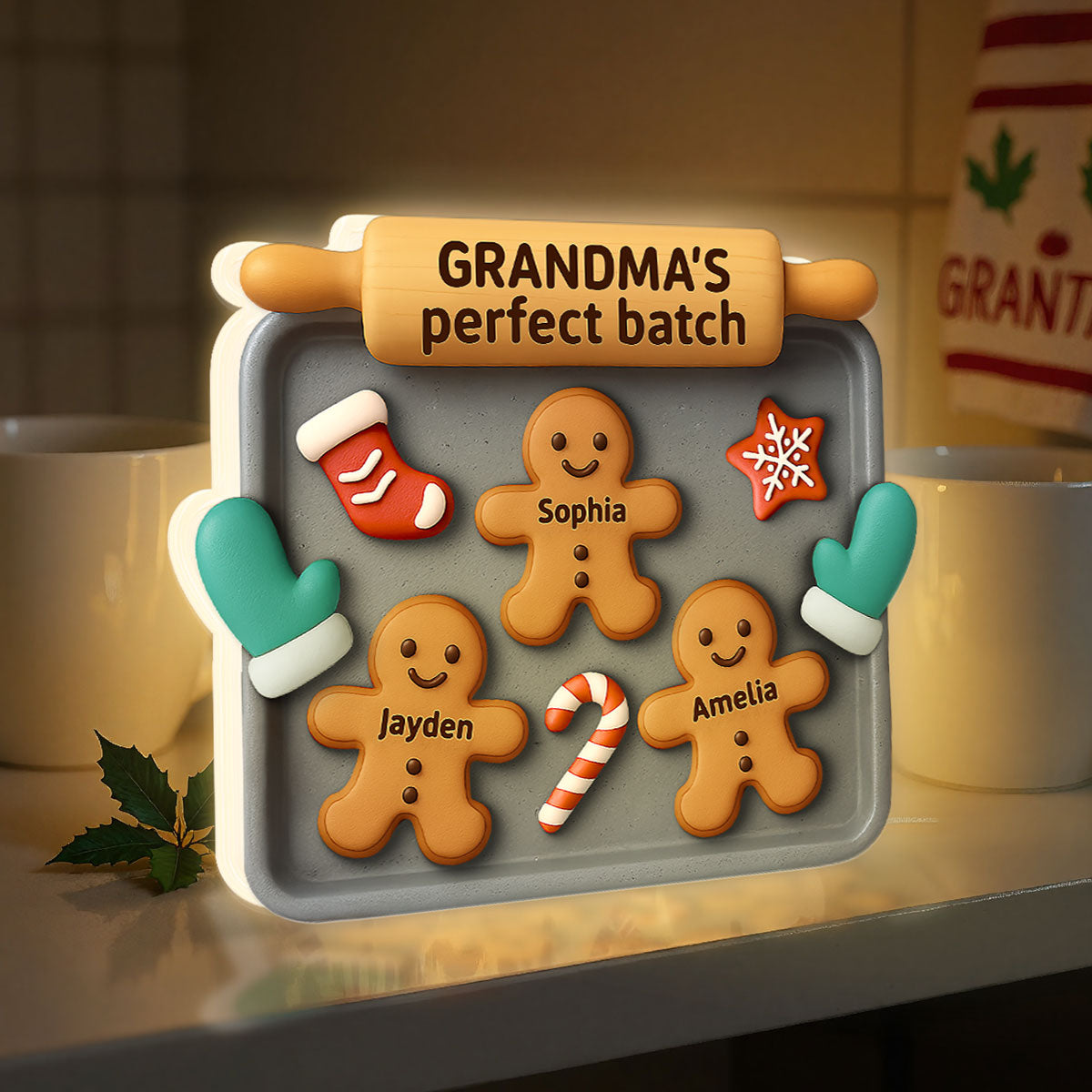 3D Effect Christmas Grandma Perfect Batch Cookies - Personalized Light Box - Gift For Grandma
