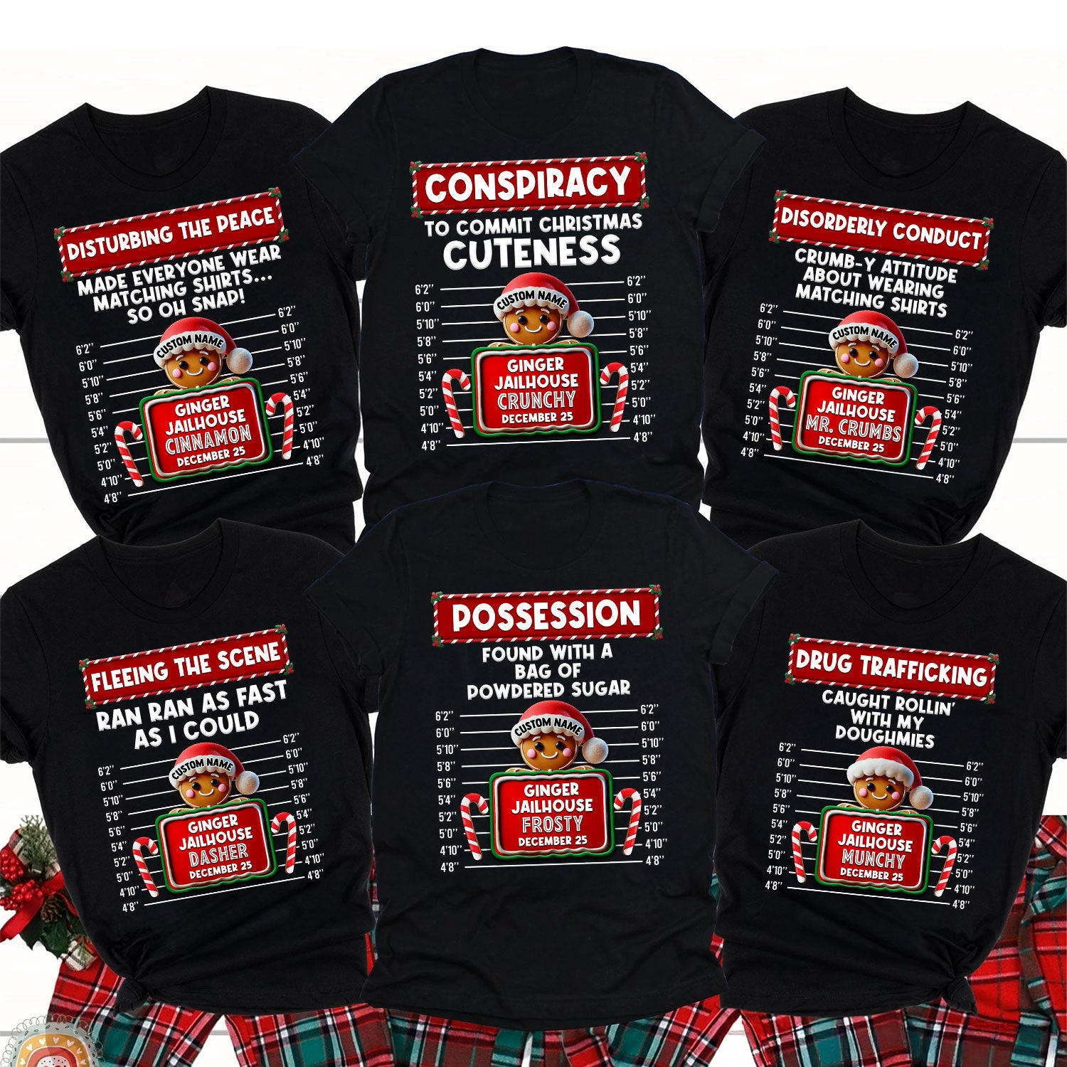 Family Christmas Gingerbread Criminal Funny Christmas Group Matching Outfit Personalized Shirt