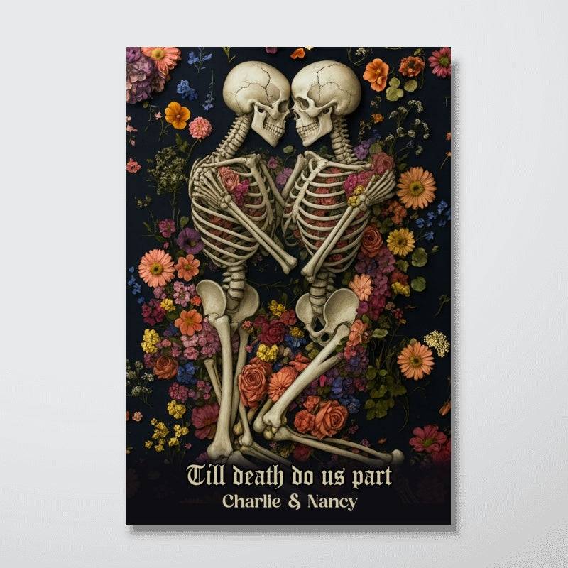 Till Death Do Us Part Romantic Skeleton Personalized Poster, Gothic Art Halloween Decor, Gift for him, Gift for her