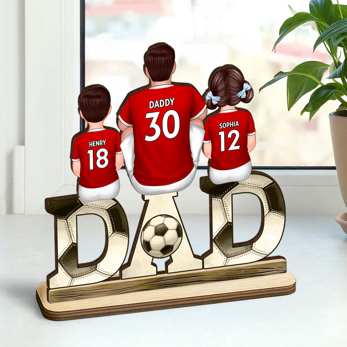 Soccer Dad & Kids - Personalized 2-Layered Wooden Plaque - Gift For Dad, Gift For Husband, Gift For Grandpa