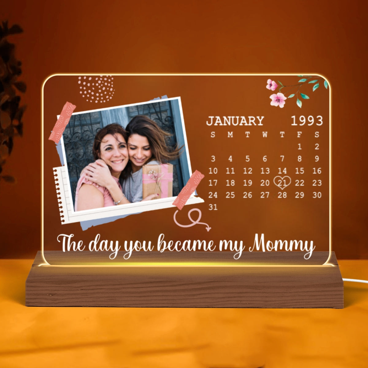 The Day You Became Calendar Date Photo Personalized Rectangle Shape Acrylic Plaque With LED Night Light