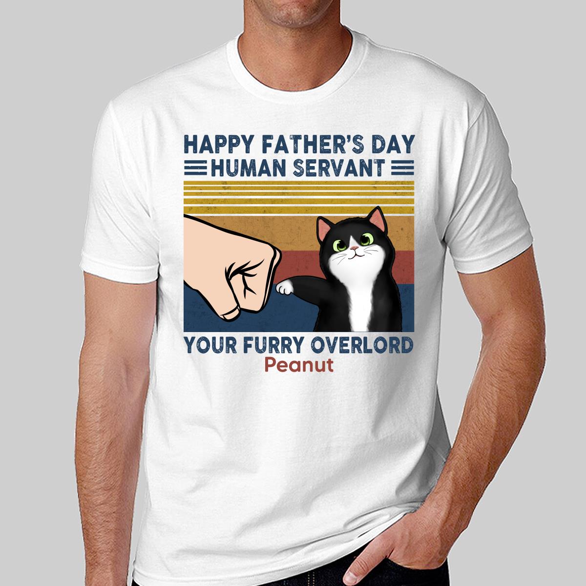 Happy Father‘s Day Human Servant Fluffy Cat Retro Personalized Shirt