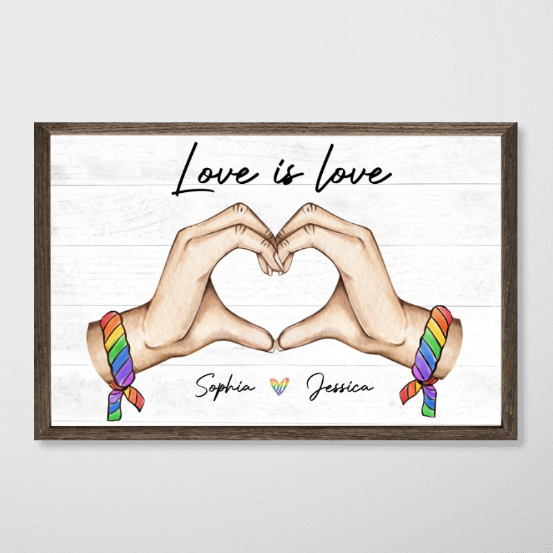 Pride Month LGBT Couple Heart Hands Personalized Poster, Gift For Couple