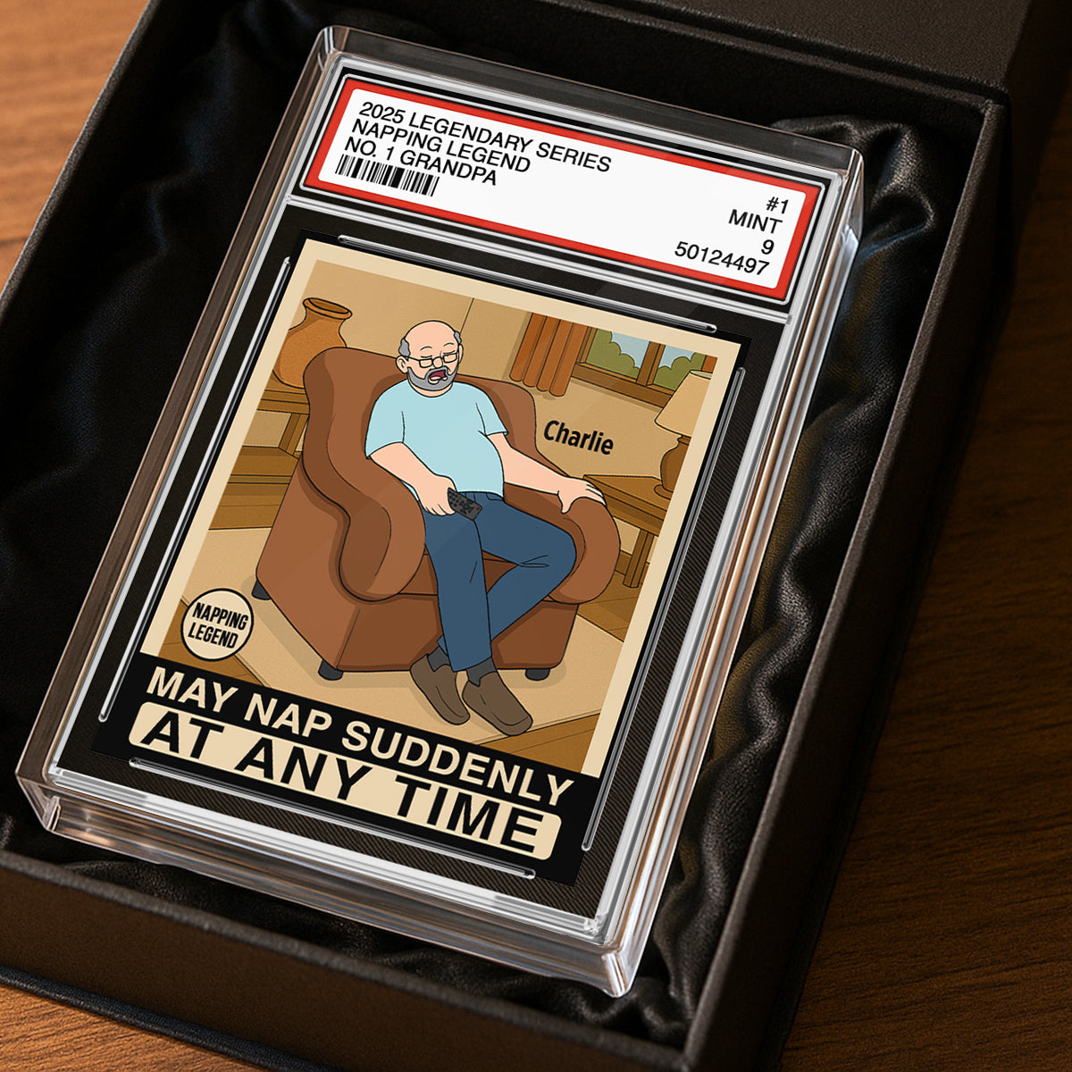 Grandpa Napping King Funny Trading Card Style Personalized Acrylic Block Plaque
