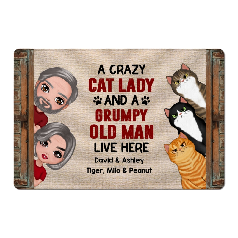 Couple Crazy Cat Lady Personalized Doormat