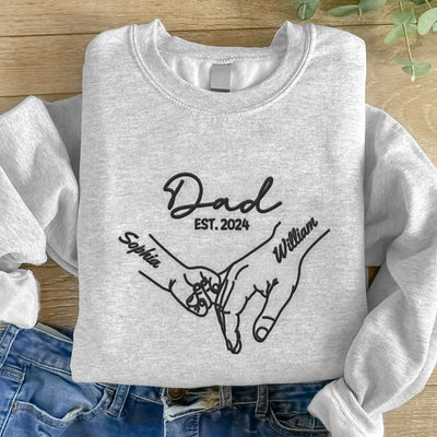 [EMBROIDERED EDITION] Baby Holding Dad Hand First Time Personalized Embroidered Sweatshirt