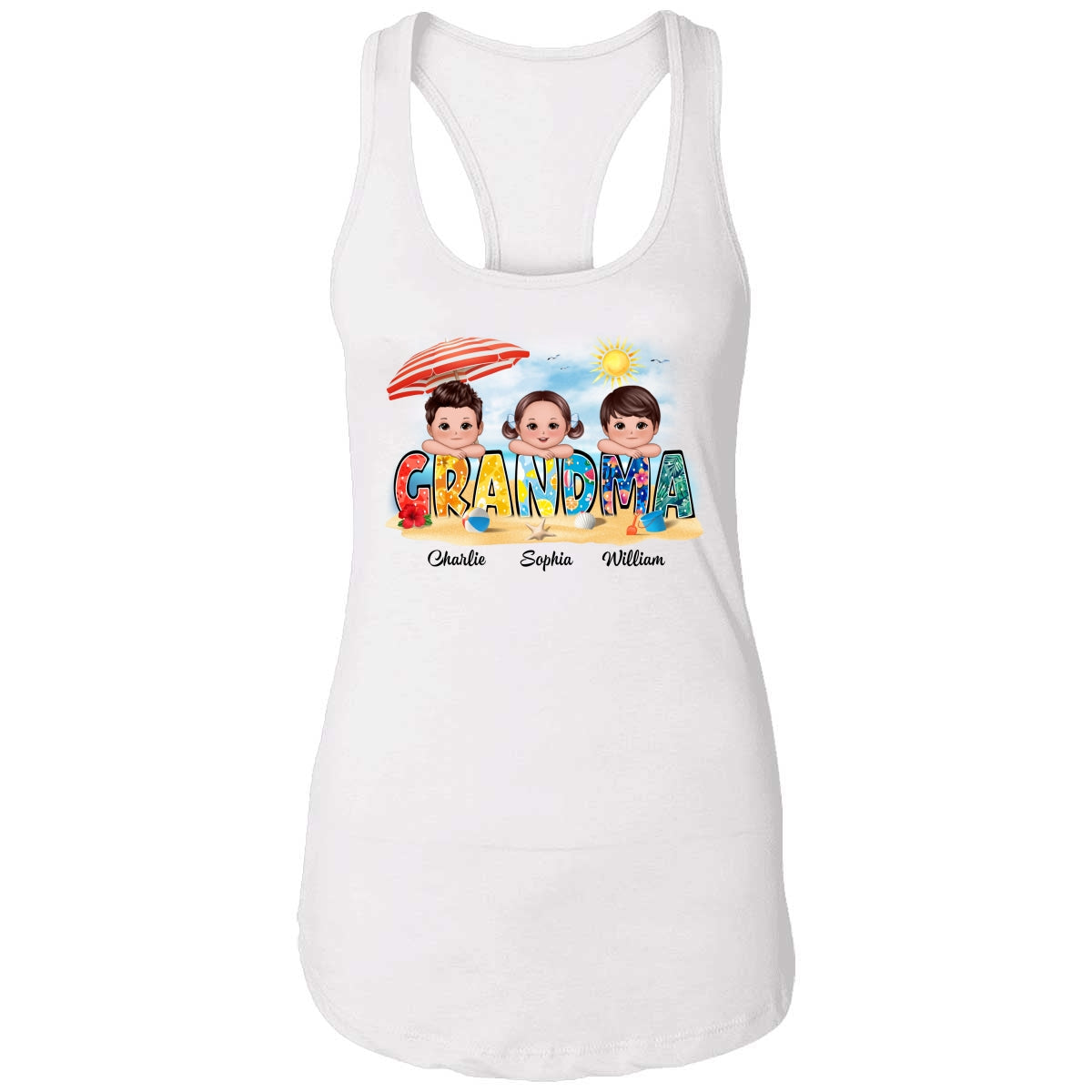 Summer Pattern Grandma Mom Auntie Doll Kids On Hand Personalized Tank Top Shirt