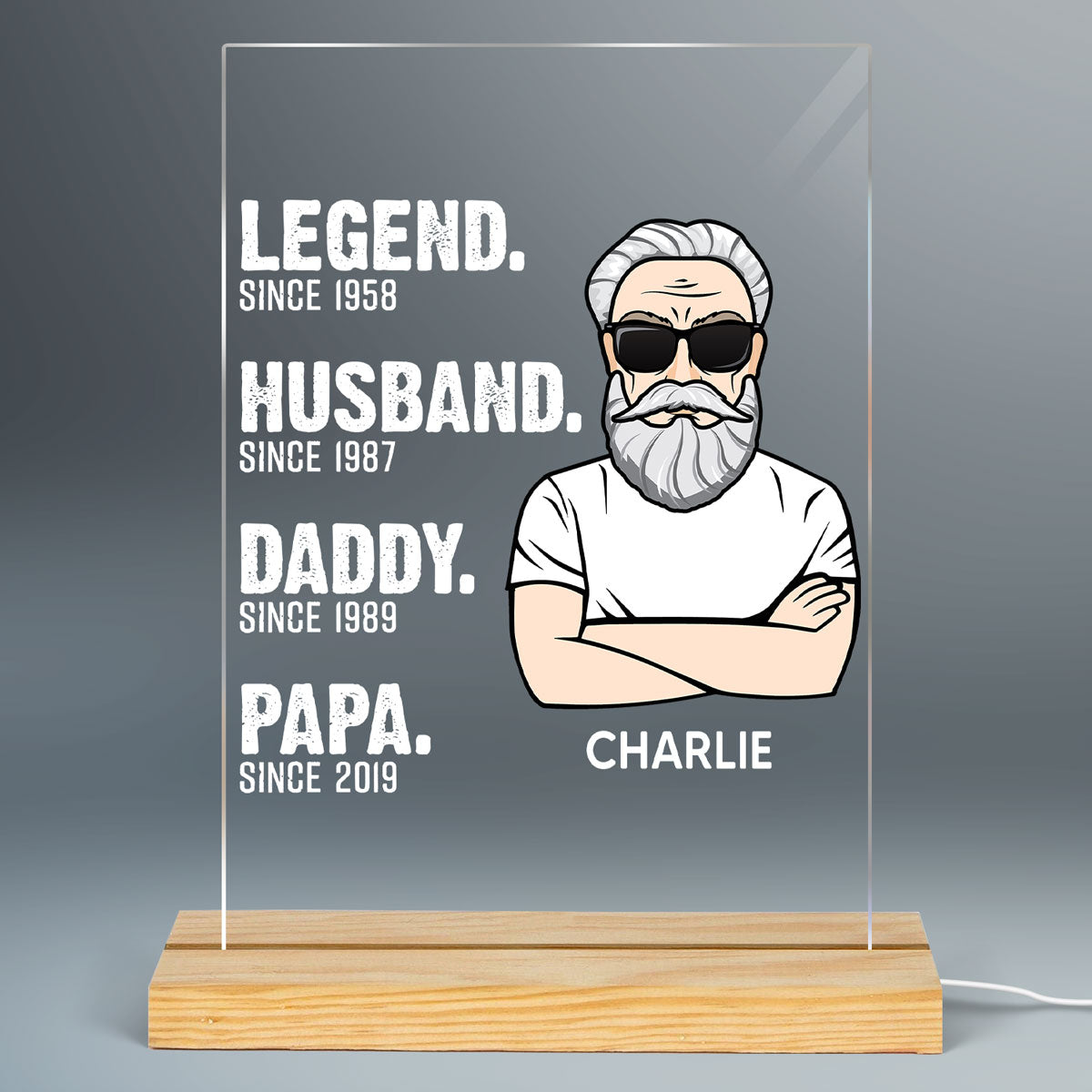 The Legend Grandpa Old Man Father‘s Day Gift For Grandpa Personalized Personalized Rectangle Acrylic Plaque LED Lamp Night Light
