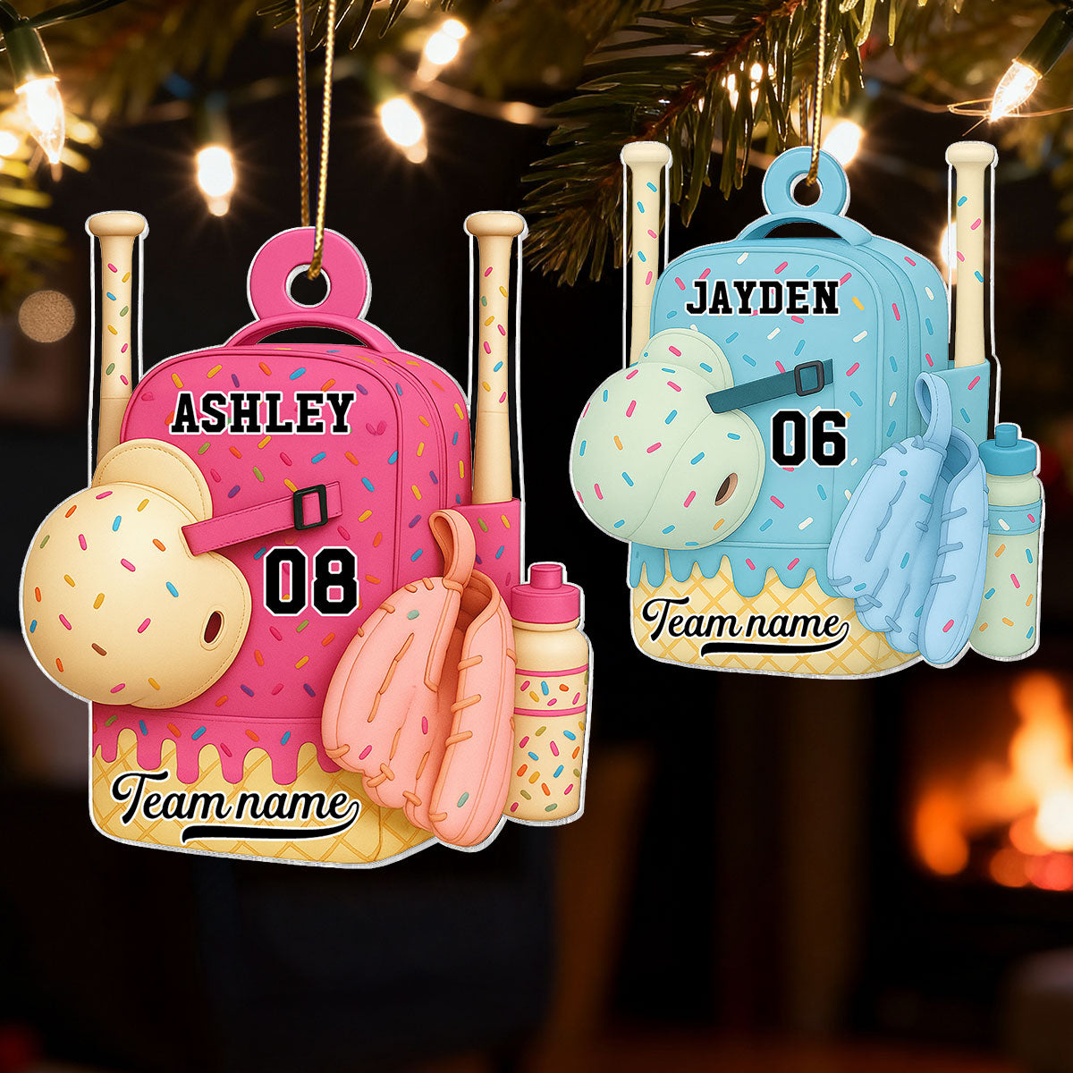 3D Effect Ice Cream Drip Sprinkles Baseball Softball Bag Backpack - Personalized Acrylic Ornament - Gift For Kids, Granddaughter, Grandson, Daughter, Son