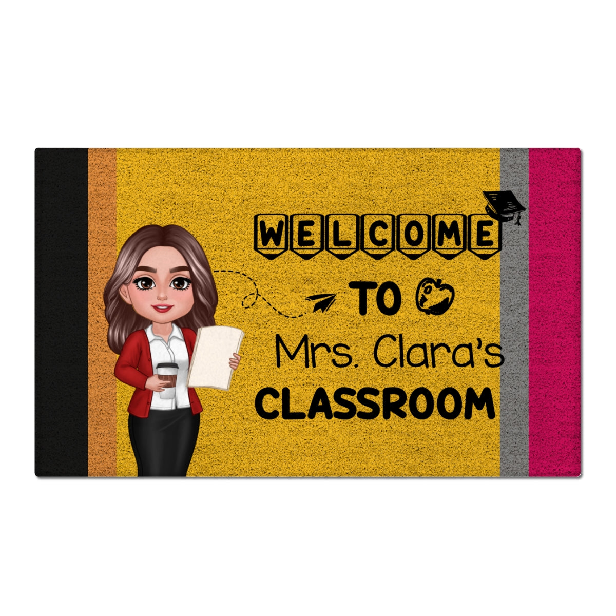 Welcome To Teacher Classroom Pencil Pattern Personalized Doormat, Back To School Gift