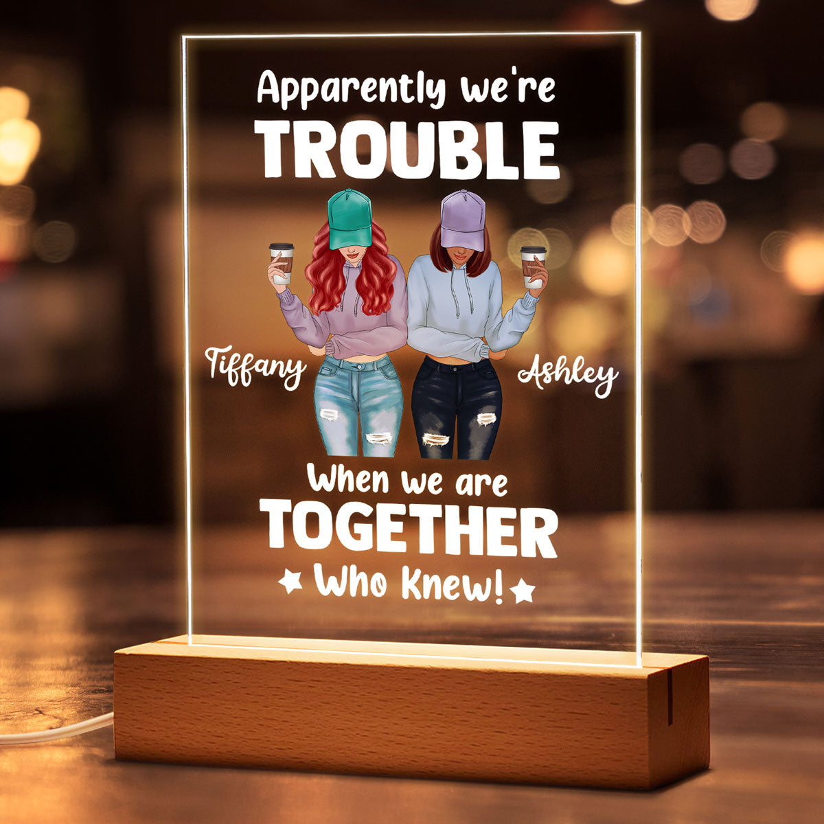 We‘re Trouble Besties Front View Personalized Personalized Rectangle Acrylic Plaque LED Lamp Night Light