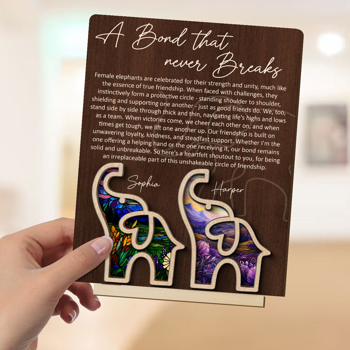 Elephant Friendship Story Besties Special Bond Personalized 2-Layer Standing Wooden Plaque, Birthday Gift, Friendship Gift For Best Friends