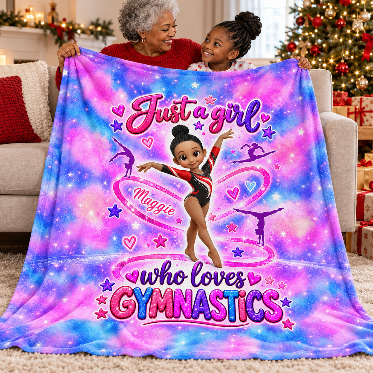 Just a Girl Who Loves Gymnastic - Personalized Fleece Blanket - Christmas Gift for Daughter, Granddaughter