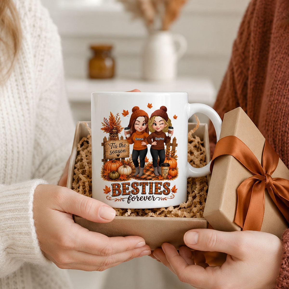 Fall Season Besties Forever - Personalized Mug - Fall Gift for Best Friends
